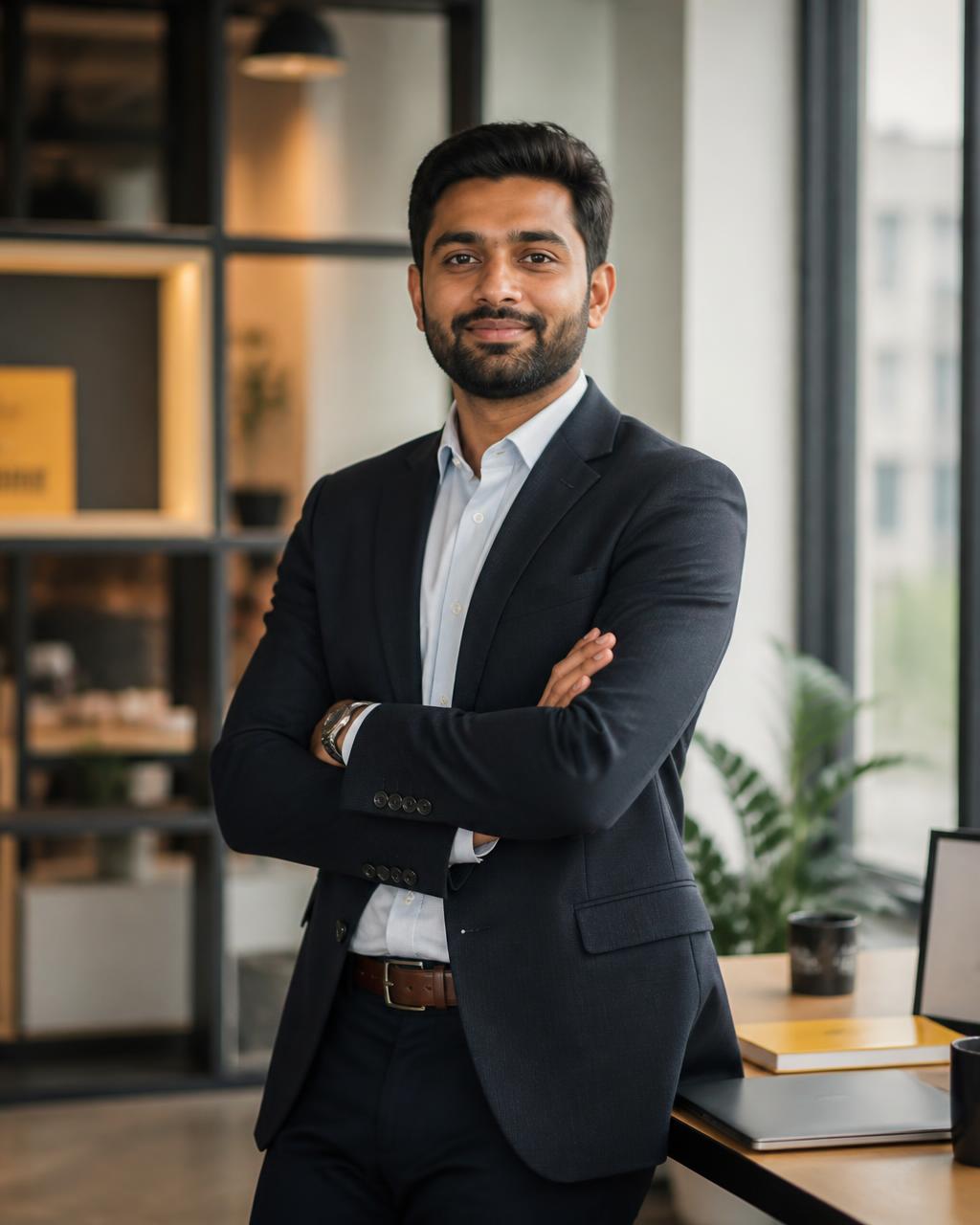 An Indian consultant in a modern office